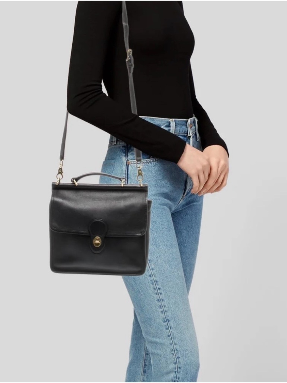 Coach Black Leather Top-Handle Satchel with Gold Hardware - Picture 10 of 10